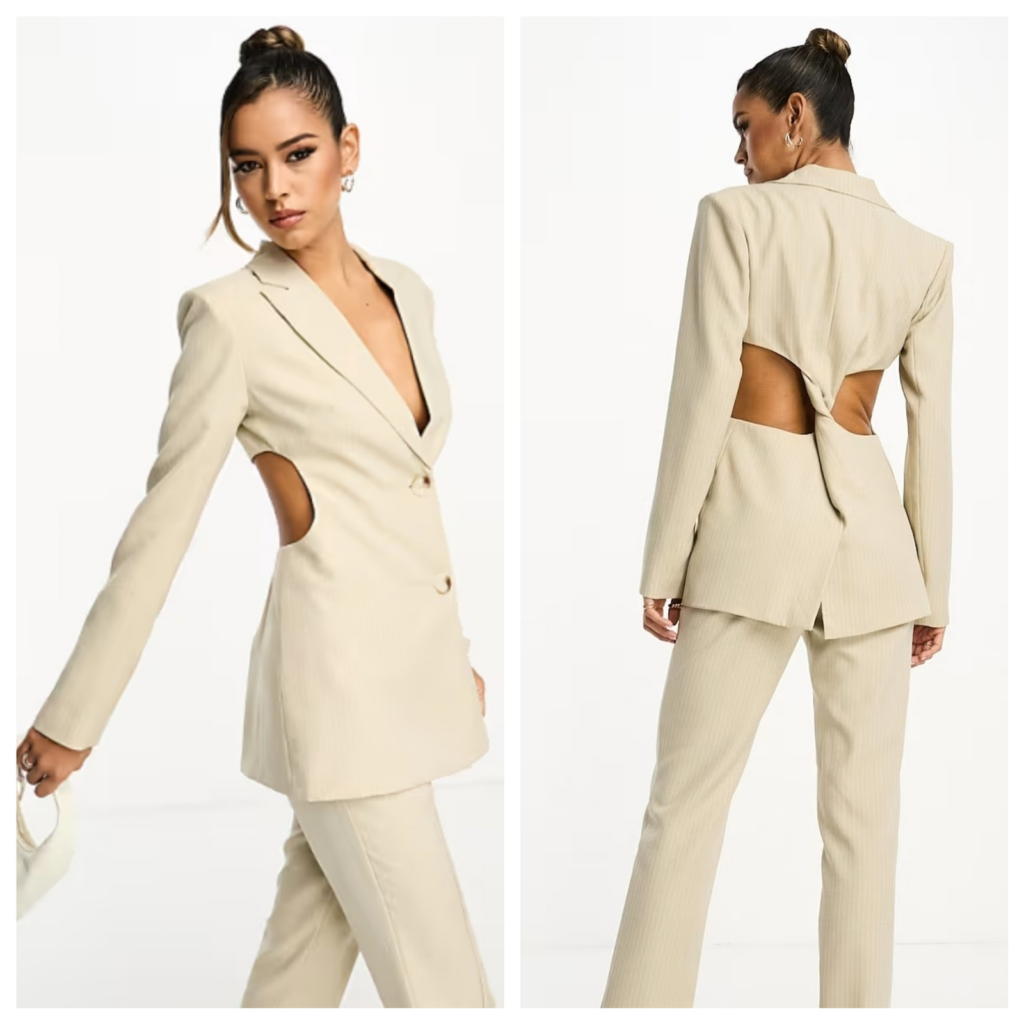 4th + Reckless Praia Blazer Size XS Beige Pinstripe Open Back