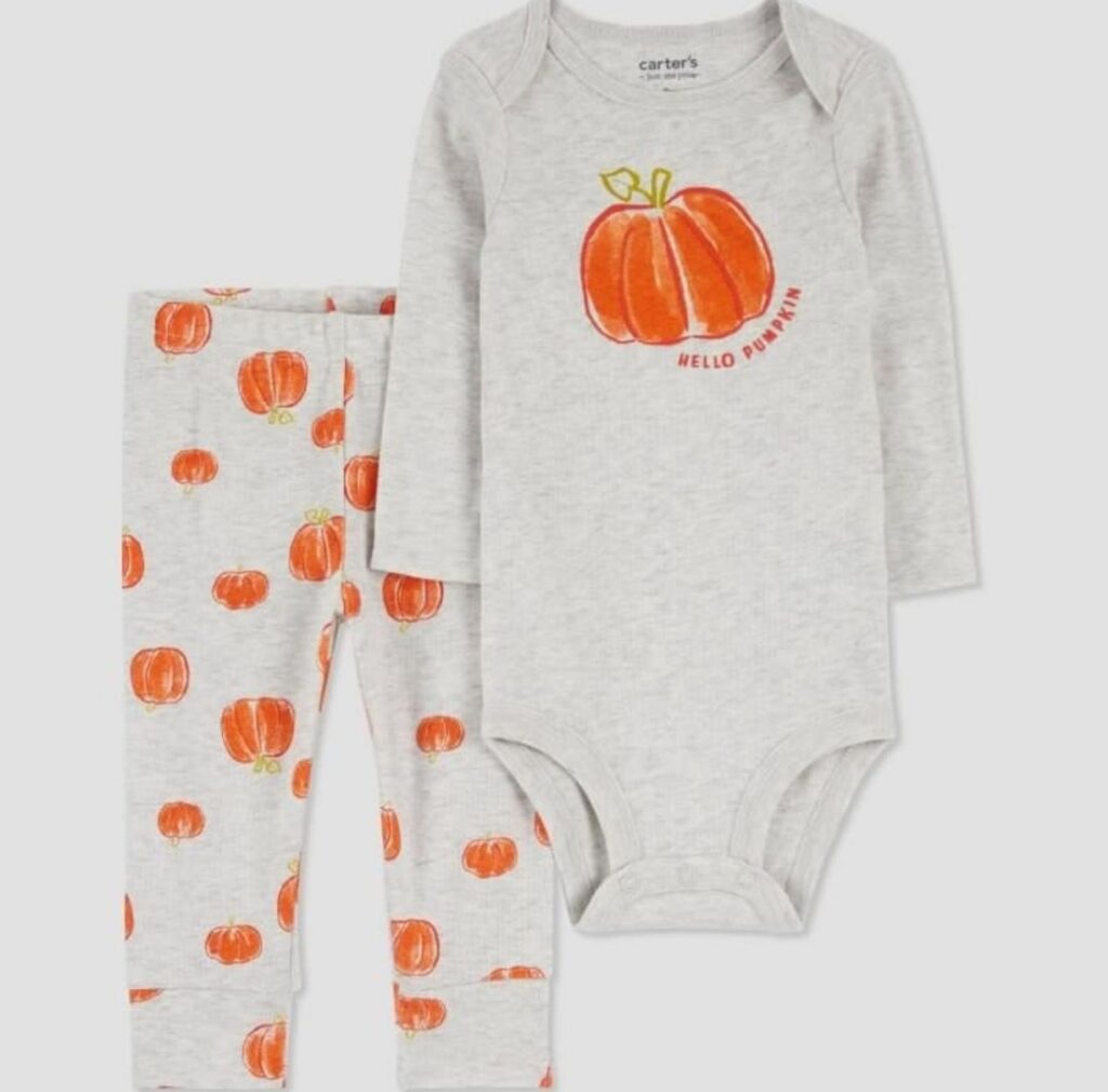 $$Carter’s Just One You Hello Pumpkin 2-Pc Set Bodysuit Pants Baby 3M Halloween