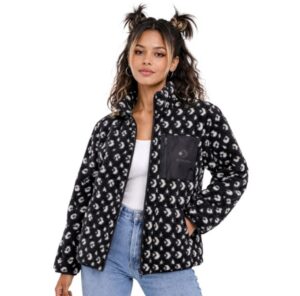 Converse All Star Fleece Jacket Womens XL Black White Full Zip Chest Pockets