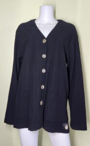 Gerties Button Up Cardigan Sweater Size L Black V-Neck Lagenlook Classic