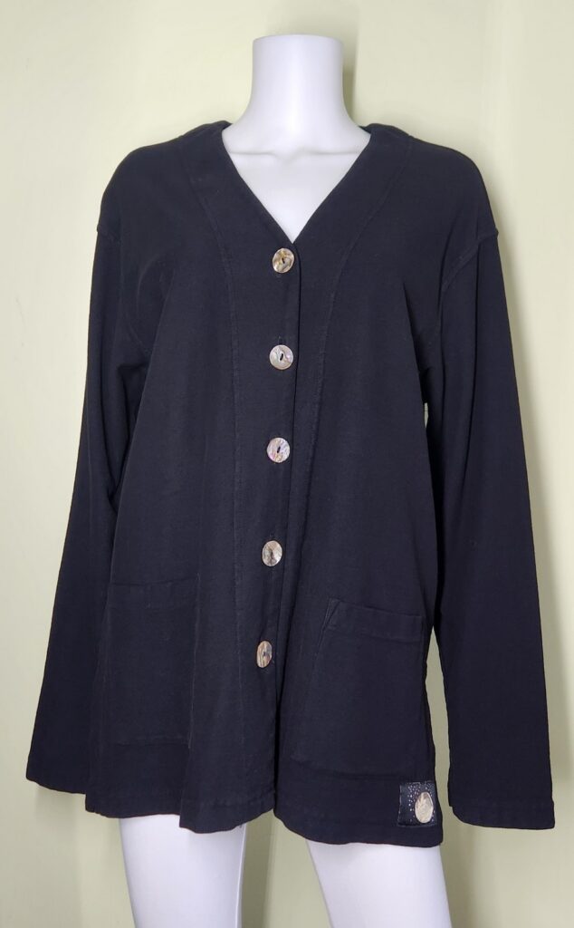Gerties Button Up Cardigan Sweater Size L Black V-Neck Lagenlook Classic
