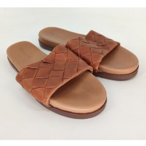 $$Madewell The Louisa Slide Woven Leather Sandals Size 6 Burnished Caramel Casual