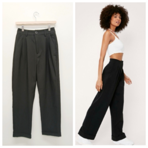 $$Nasty Gal Tailored High Waisted Turn Up Hem Pants 2 Black Pleated Front Trouser