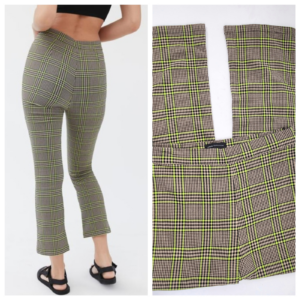 Urban Outfitters Crop Flare High Waist Pants Size 10 Neon Plaid Stretchy Preppy