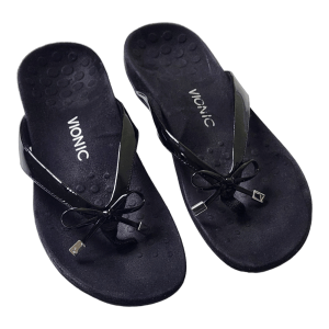 Vionic Womens Bella Patent Slip On Flip Flop Thong Sandals Black Size 10
